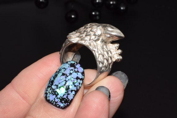 Sterling Silver Eagle Ring, Hawk Signet, Biker Je… - image 9