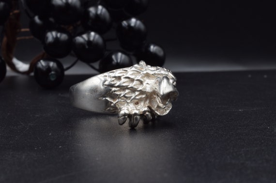 Sterling Silver Eagle Ring, Hawk Signet, Biker Je… - image 7