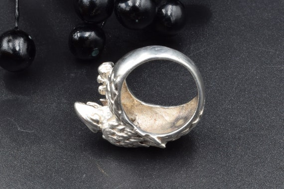 Sterling Silver Eagle Ring, Hawk Signet, Biker Je… - image 4
