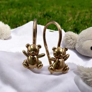 Genuine 14K  Gold (585.14K),  Original 585 Gold Earrings,14k Gold Earrings, Rose gold 585 14k, children&#39;s  Moschino Teddy bear panda