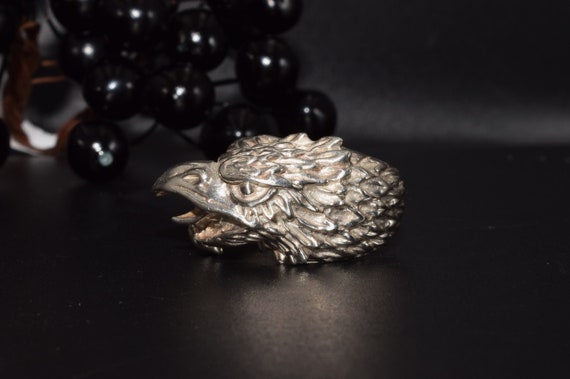 Sterling Silver Eagle Ring, Hawk Signet, Biker Je… - image 3