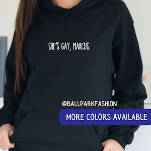 She&#39;s Gay Marcus Hoodies Marie-Philip Poulin Celly Sweatshirt MPP Shirt Montreal Hockey Meme Sweatshirt Montréal PWHL Funny Hockey Montreal