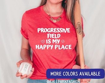 Camiseta Progressive Field is My Happy Place Camiseta de Cleveland Guardians Camiseta de béisbol de Guardians Camiseta de béisbol linda Camiseta de béisbol de Cleveland Gameday