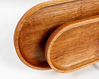 Juego de bandejas de madera ovalada, bandeja de caoba, bandeja de madera ovalada, decoración de madera natural, bandeja de baratijas, bandeja de tocador