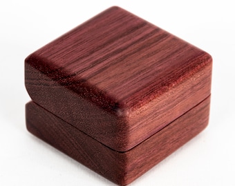 Purple Heart Ring Box Wood Handmade Blue Leather