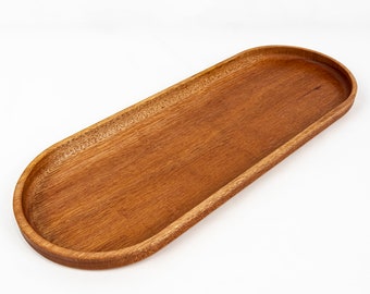 Large Oval Wood Tray, Mahogany Tray, Oval Wood Tray, Natural Wood Decor, Trinket Tray, Vanity Tray