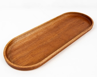 Large Oval Wood Tray, Mahogany Tray, Oval Wood Tray, Natural Wood Decor, Trinket Tray, Vanity Tray