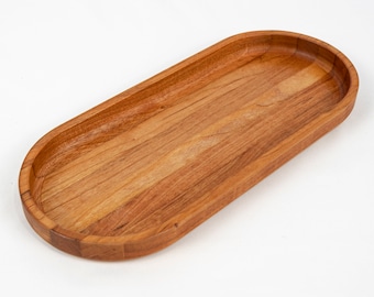 Decorative Oval Wood Tray - Natural Cherry Wood Vanity Tray for Home Organization and Stylish Display