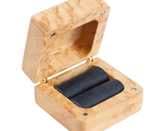 Birdseye Maple Ring Box – Handmade Wooden Engagement Ring Box | Unique Proposal Keepsake | Wedding Jewelry Holder - Blue Leather