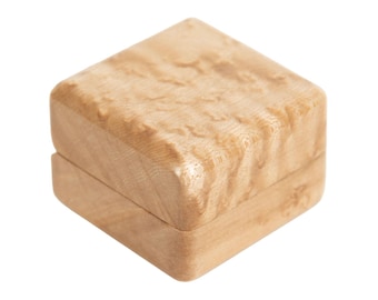 Birdseye Maple Ring Box – Handmade Wooden Engagement Ring Box | Unique Proposal Keepsake | Wedding Jewelry Holder - Red Leather