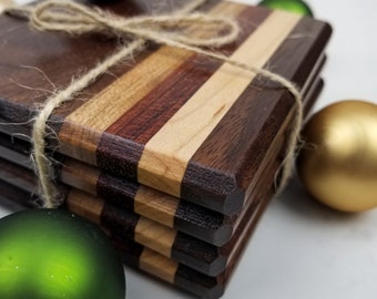 Wooden Coasters Set of 4 Walnut Maple Jatoba Handmade