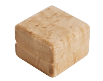 Birdseye Maple Ring Box – Handmade Wooden Engagement Ring Box | Unique Proposal Keepsake | Wedding Jewelry Holder - Brown Leather