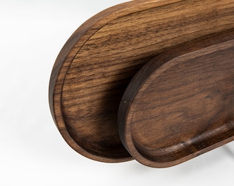 Elegant Oval Walnut Wood Tray Set for Stylish Home Decor