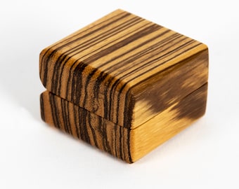 Zebrawood Ring Box with Brown Leather – Handmade Wooden Engagement Ring Box | Wedding Proposal Ring Case | Heirloom Ring Holder