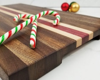 Tabla de cortar de nogal y arce – Tabla de madera de grano lateral hecha a mano, madera de corazón púrpura, tabla para embutidos, tabla de carnicero, regalo de cocina