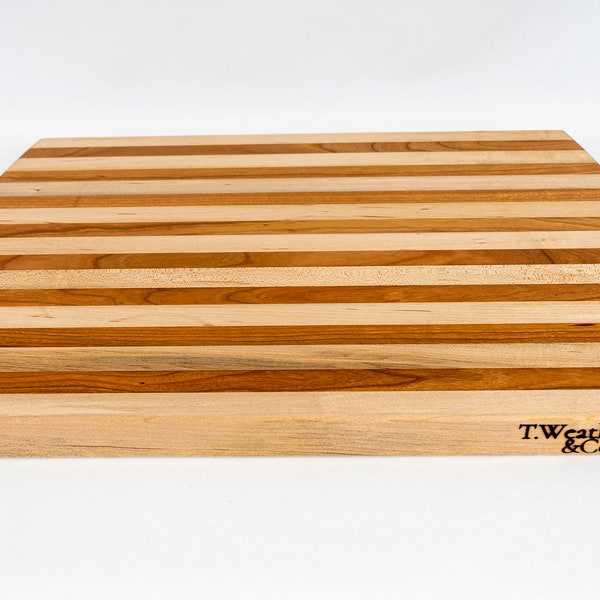 Premium Maple & Cherry Wood Cutting Board - Large Edge Grain Butchers Block - Modern Kitchen Gift for Cooks - Free Shipping Canada and US