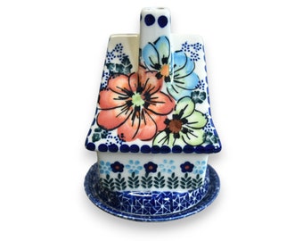 Polish pottery Christmas ornament house shaped candle holder, Christmas candle house, Boleslawiec Christmas house ornaments, Polish pottery