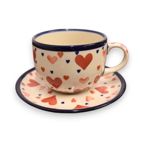 Hand bemalt Bunzlau Tee Tasse Kaffeebecher polnisch Keramik Tasse und Teller polnisch Steinzeug bunzlauer Keramik