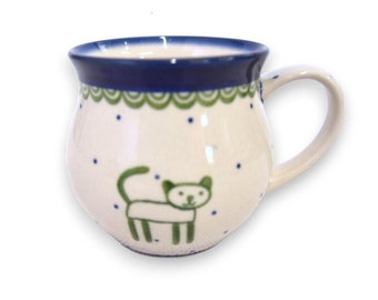 Boleslawiec handmade polish pottery mug kitty cat with loop handle by Boleslawiec ceramic made in Poland