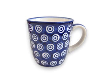 Polish pottery blue ceramic mug handmade by Boleslawiec made in Poland