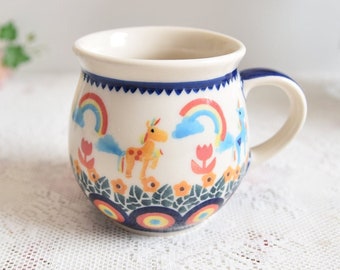 Unicorn Boleslawiec handmade polish pottery mug with loop handle by Boleslawiec ceramic made in Poland