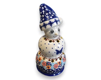 Boleslawiec Christmas polish pottery, Snowman candle holder handmade polish pottery, Christmas ceramics home decor, Snowman candle Christmas