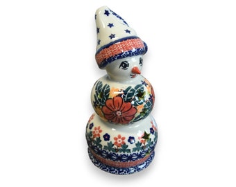Boleslawiec Christmas polish pottery, Snowman candle holder handmade polish pottery, Christmas ceramics home decor, Snowman candle Christmas