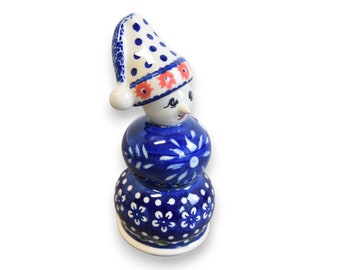 Boleslawiec Christmas polish pottery, Snowman candle holder handmade polish pottery, Christmas ceramics home decor, Snowman candle Christmas