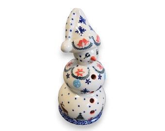 Boleslawiec Christmas polish pottery, Snowman candle holder handmade polish pottery, Christmas ceramics home decor, Snowman candle Christmas