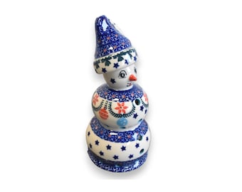 Boleslawiec Christmas polish pottery, Snowman candle holder handmade polish pottery, Christmas ceramics home decor, Snowman candle Christmas