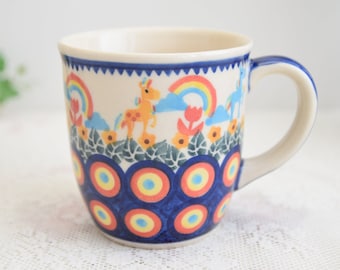 Unicorn Boleslawiec polish pottery hand painted tea mug 13 oz made in Poland