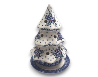 Polish pottery Christmas tree shape candle holder, Boleslawiec Christmas tree shape lights, Pottery Christmas tree decor, Boleslawiec tree