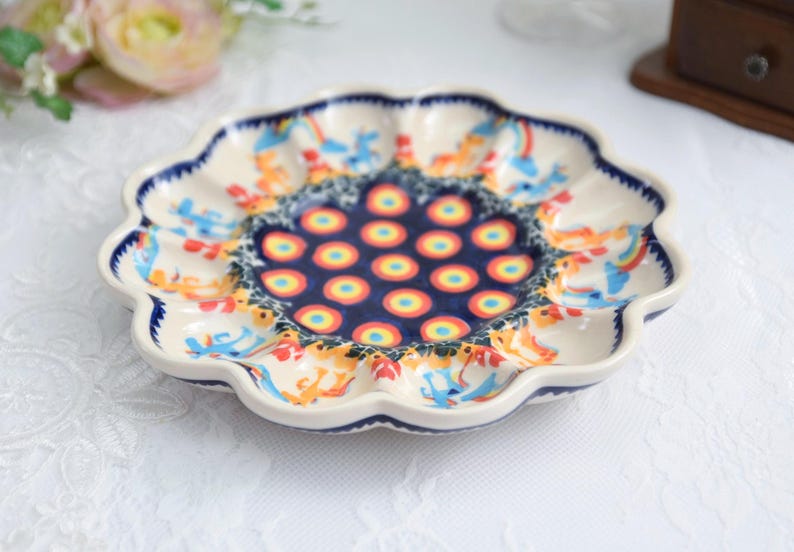 Colorful Unicorn Polish Pottery Egg Plate