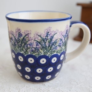 Boleslawiec polish pottery polka dot hand painted tea mug 13 oz made in Poland