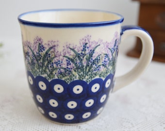 Boleslawiec polish pottery polka dot hand painted tea mug 13 oz made in Poland