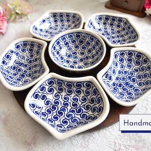 Lazy Susan turntable appetizer bowl set handmade and handpainted Boleslawiec pottery, hand painted lazy susan for patio table snack bowl set