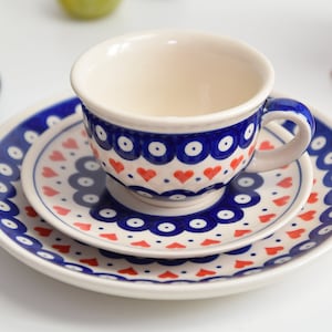 Hand painted Boleslawiec tea cup coffee mug polish pottery cup and plate polish stoneware bunzlau ceramics