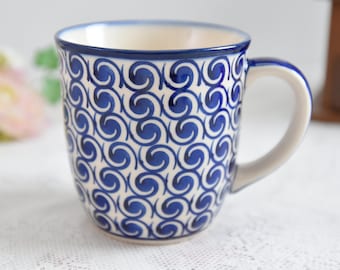 Polish pottery blue ceramic mug handmade by Boleslawiec made in Poland