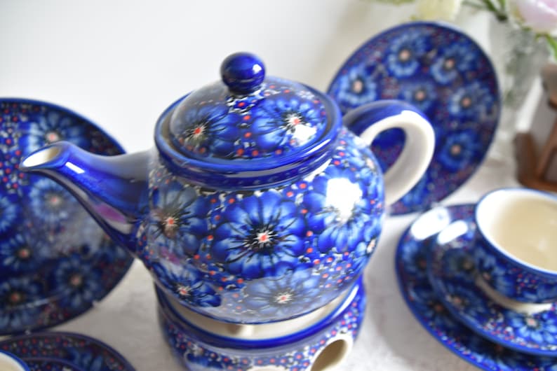 Handpainted Ceramic Tea Set With Floral Decoration Polish Etsy