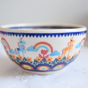 Unicorn and rainbow decoration Boleslawiec polish  pottery handmade ceramic bowl
