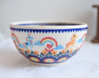 Unicorn handmade salad bowls polish pottery from Boleslawiec with hand painted decorations