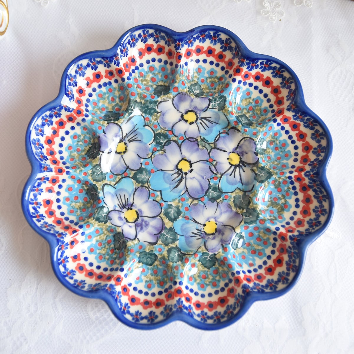 Pansies Flowers Boleslawiec Polish Pottery Handmade Sunflower Plate for Eggs Garden Art Made in Poland - Etsy