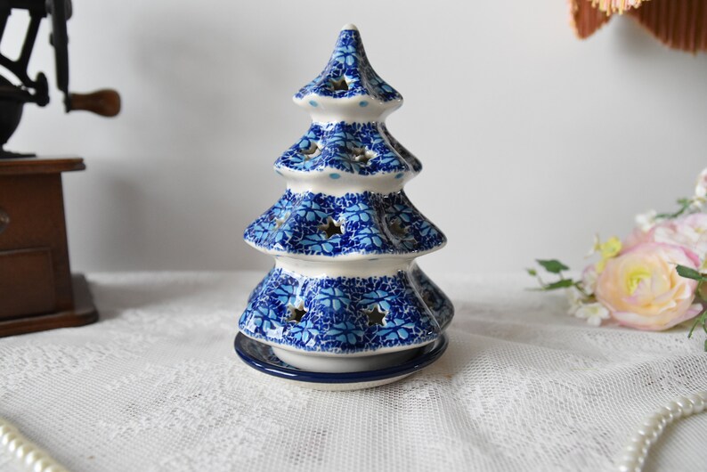 Ceramic Christmas Tree tea light holder Boleslawiec