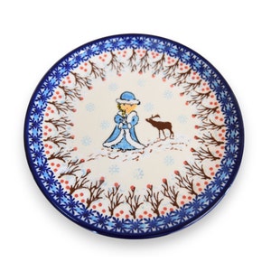 Polish pottery blue handmade dinnerware salad plates ceramic from Boleslawiec Poland, Poland pottery dessert plates blue polish folk art