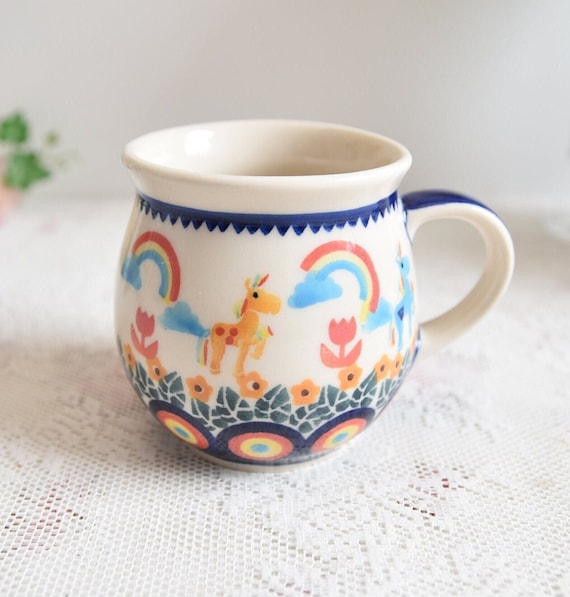 Unicorn Boleslawiec Handmade Polish Pottery Mug With Loop Handle by Boleslawiec Ceramic Made in Poland