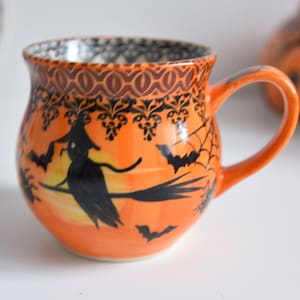 Halloween Cauldron Mug, Cauldron Coffee Mug Coffee Lover Gift, Hand Painted Ceramic Mug Handmade Pottery, Boleslawiec Polish Pottery