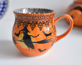 Halloween Cauldron Mug, Cauldron Coffee Mug Coffee Lover Gift, Hand Painted Ceramic Mug Handmade Pottery, Boleslawiec Polish Pottery