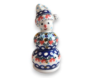 Boleslawiec Christmas polish pottery, Snowman candle holder handmade polish pottery, Christmas ceramics home decor, Snowman candle Christmas