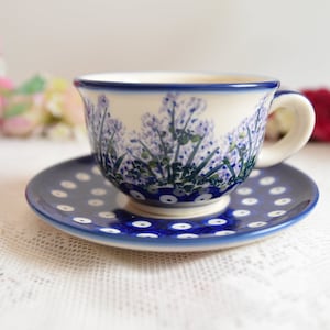 Hand painted Boleslawiec tea cup coffee mug polish pottery cup and plate polish stoneware bunzlau ceramics