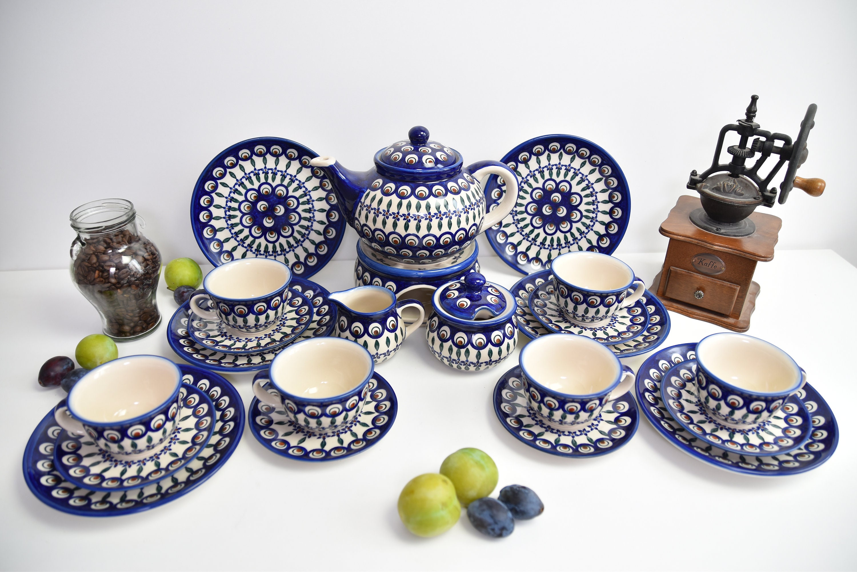 Handpainted Ceramic Tea Set With Peacock Eye Decoration - Etsy